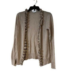 Loft Tan Open Front Sweater w/Flower Detail - Medium - 51% Wool